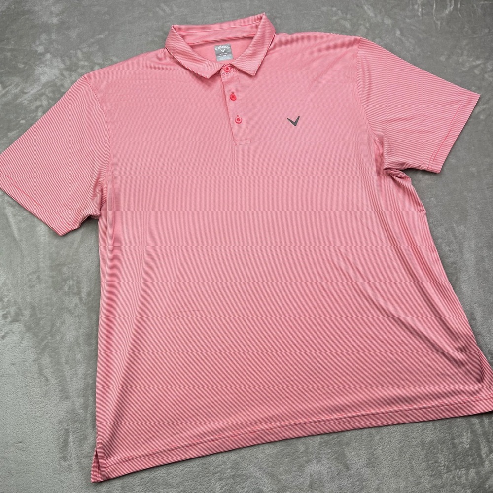 Callaway Golf Polo Shirt Mens 2XL Pink Striped Opti-Dri Performance Stretch - Picture 2 of 10